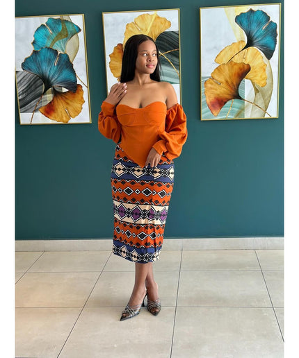 African Pencil Skirt and Corset Top Set