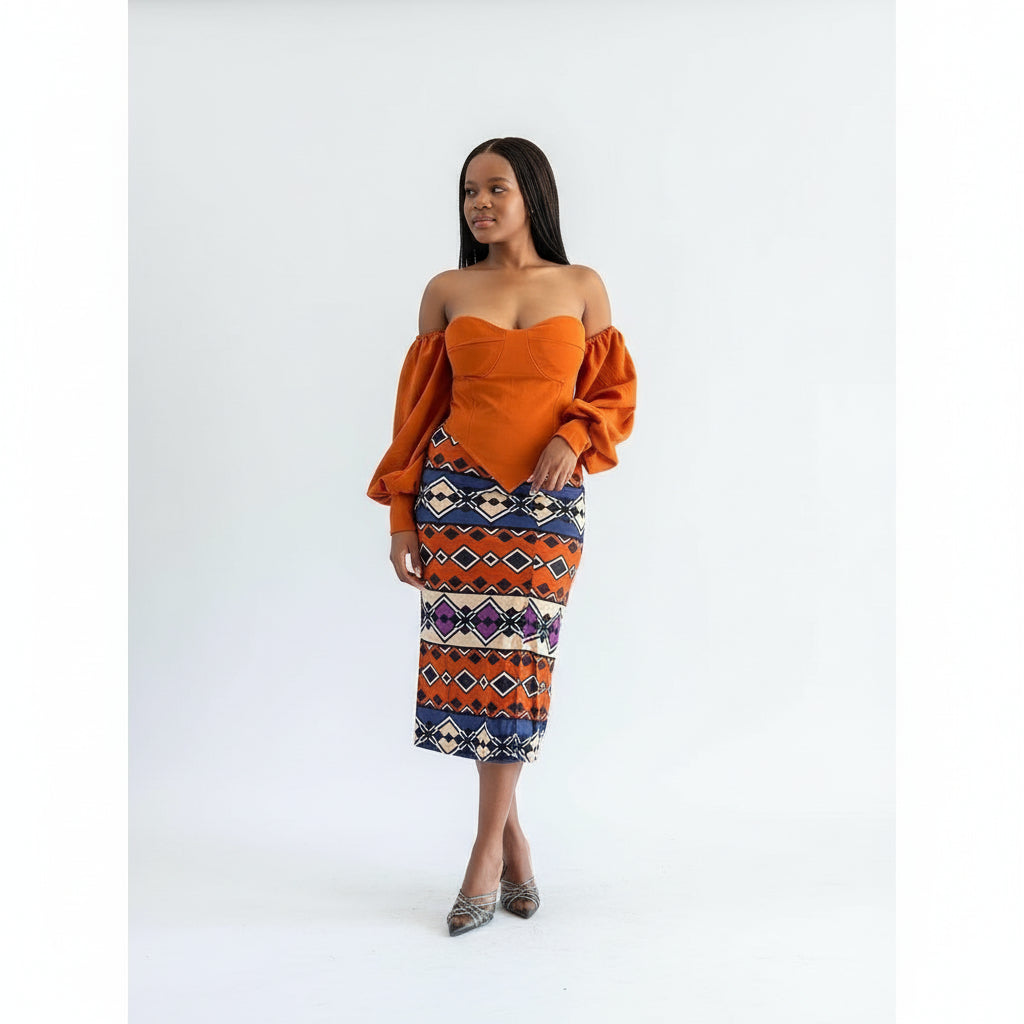 African Pencil Skirt and Corset Top Set
