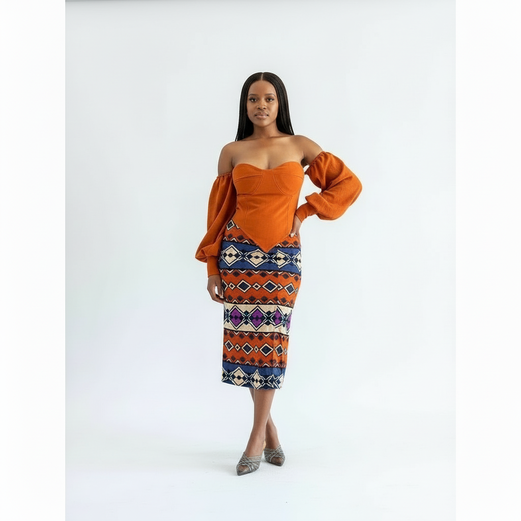 African Pencil Skirt and Corset Top Set