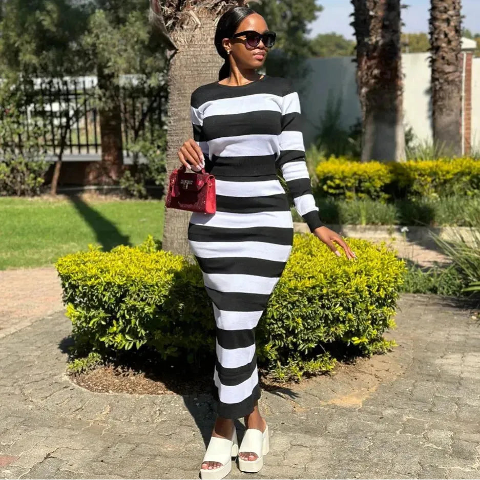 Round Neck Crop Top and Skirt Set