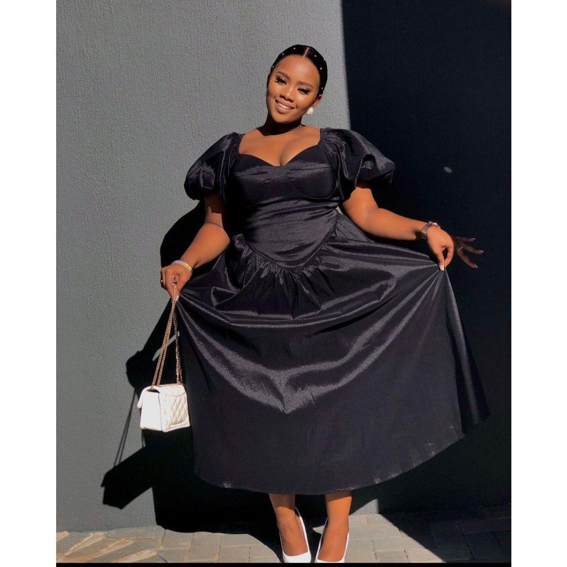 Sexy Puffed Shoulders Satin Dress