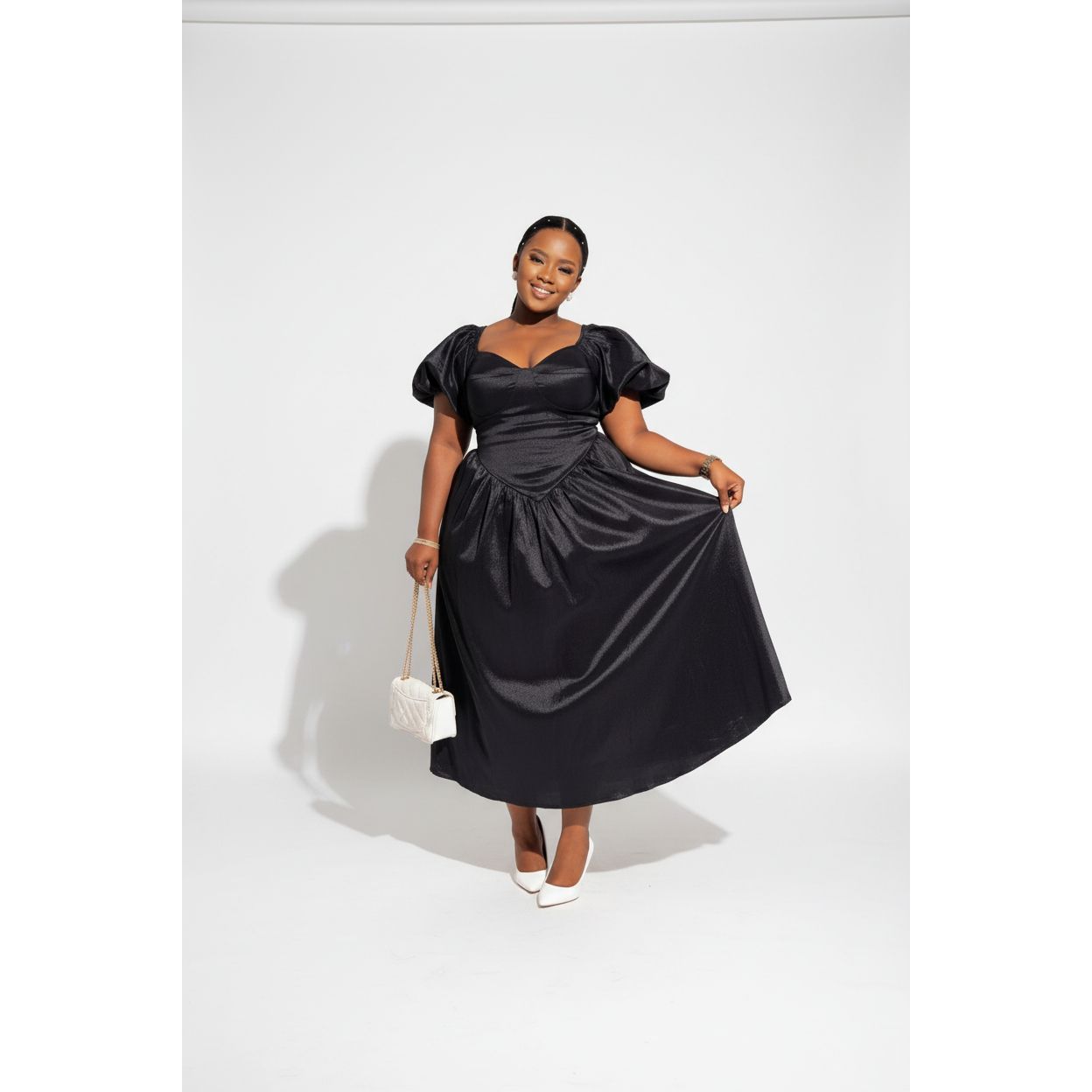 Sexy Puffed Shoulders Satin Dress