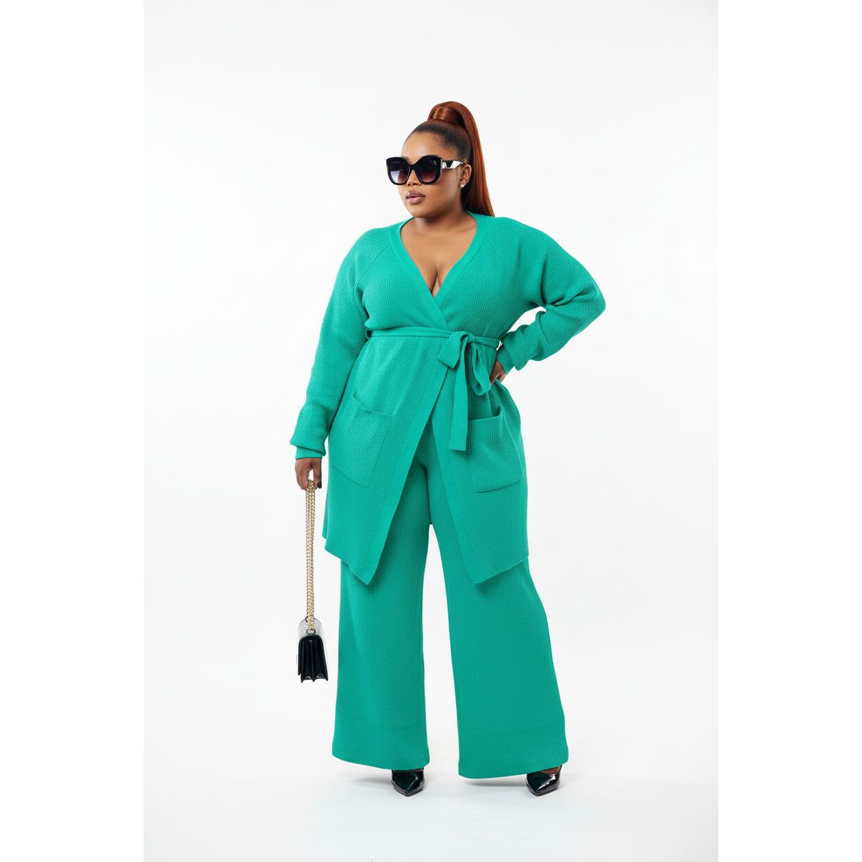 Sexy Knitted Long Sleeve Top and Pant Set