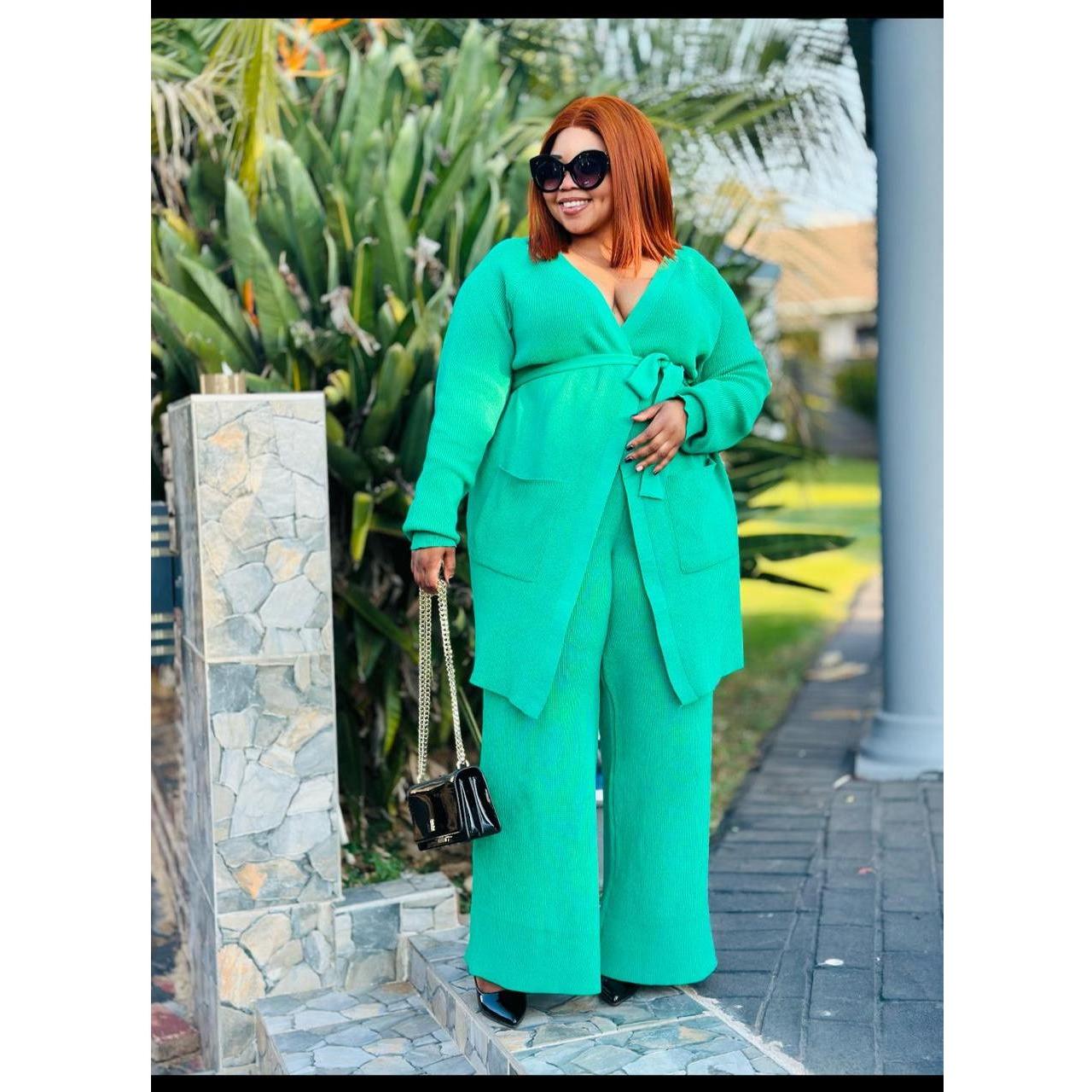 Sexy Knitted Long Sleeve Top and Pant Set