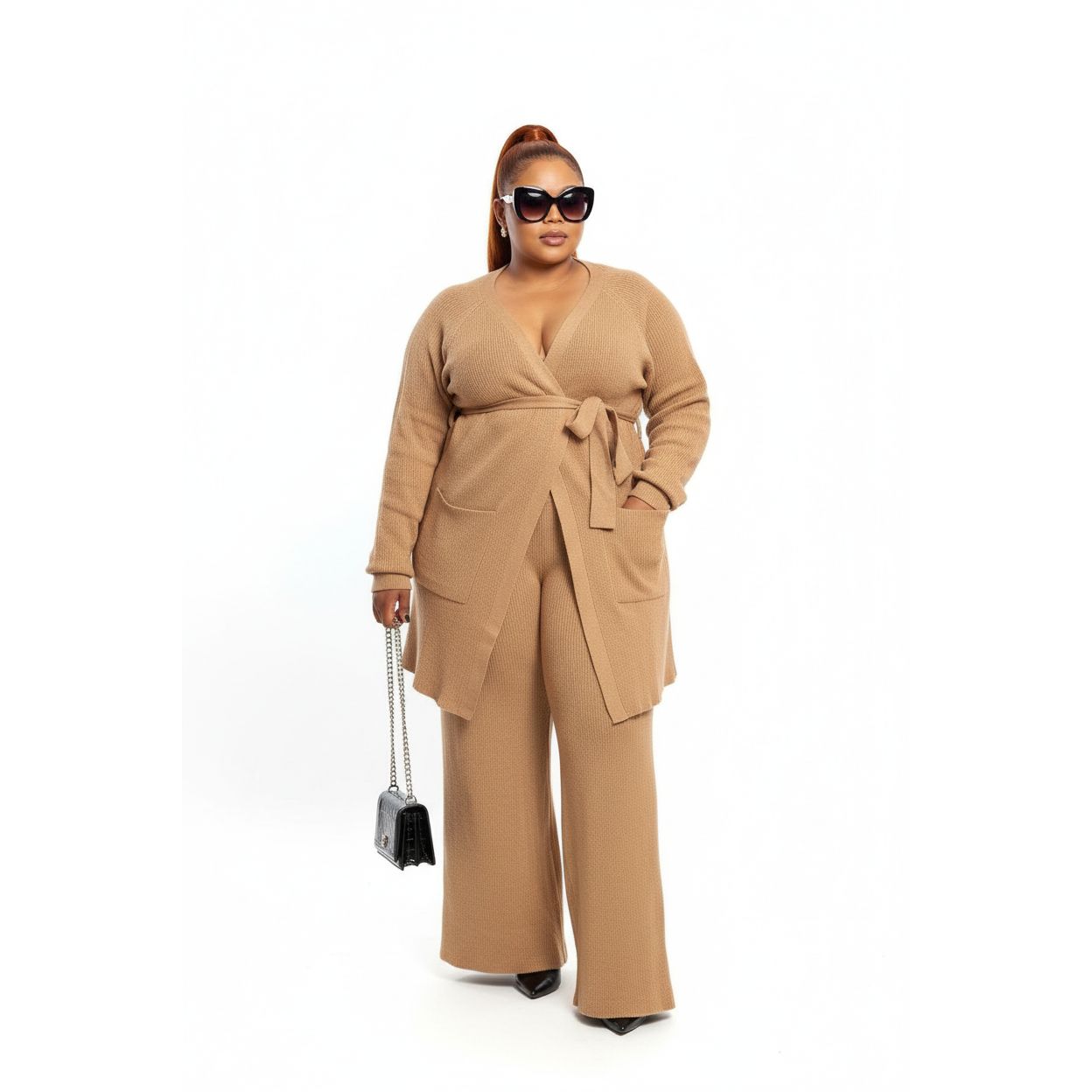 Sexy Knitted Long Sleeve Top and Pant Set