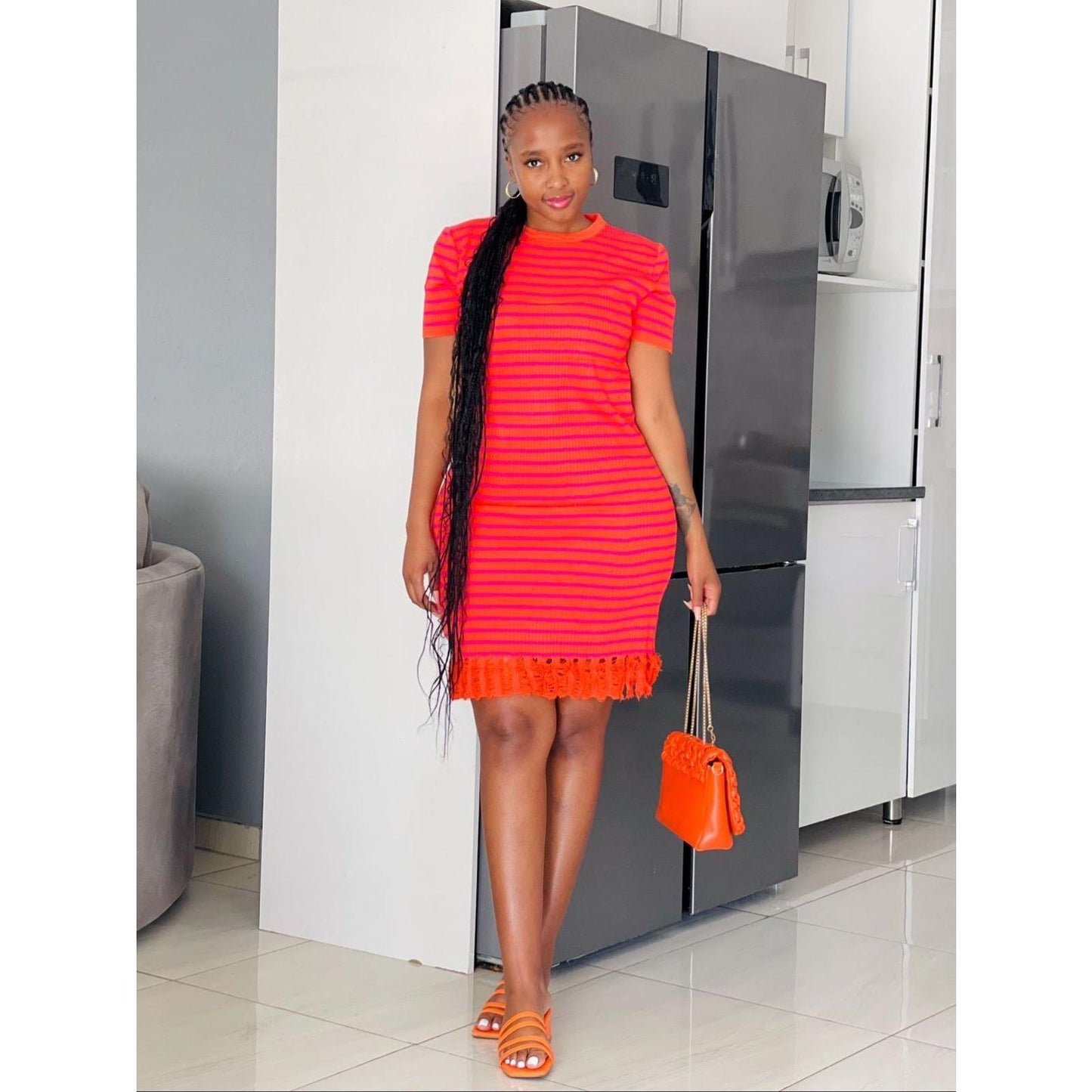 Striped Short Sleeve Dress