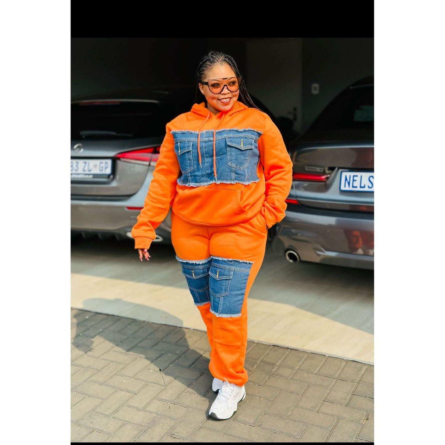 Denim Hooded Tracksuit Set