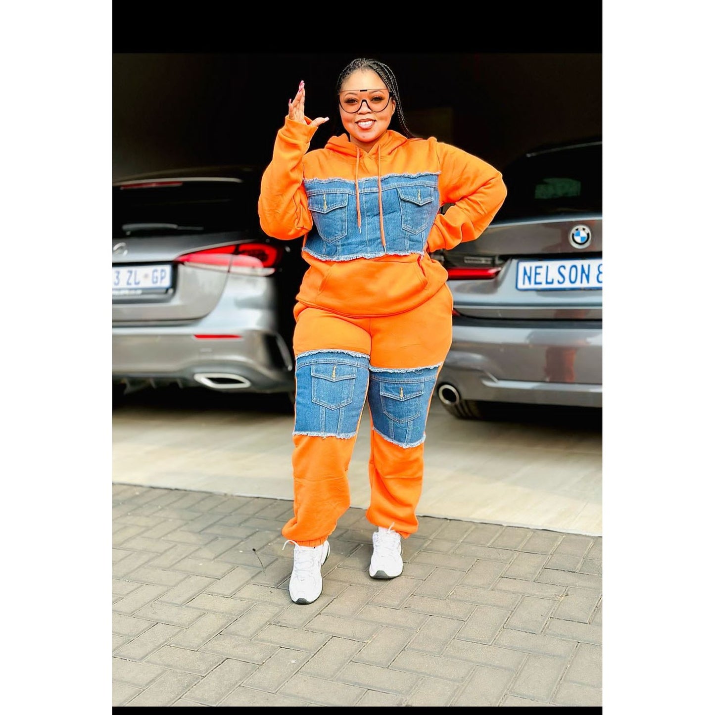 Denim Hooded Tracksuit Set