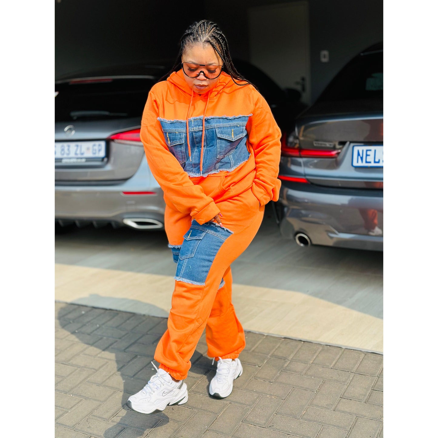 Denim Hooded Tracksuit Set