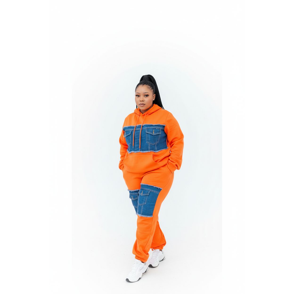Denim Hooded Tracksuit Set