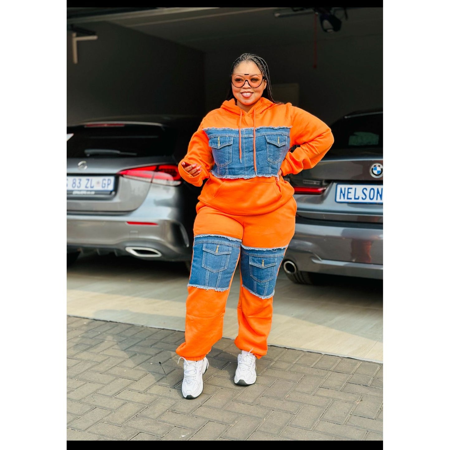 Denim Hooded Tracksuit Set