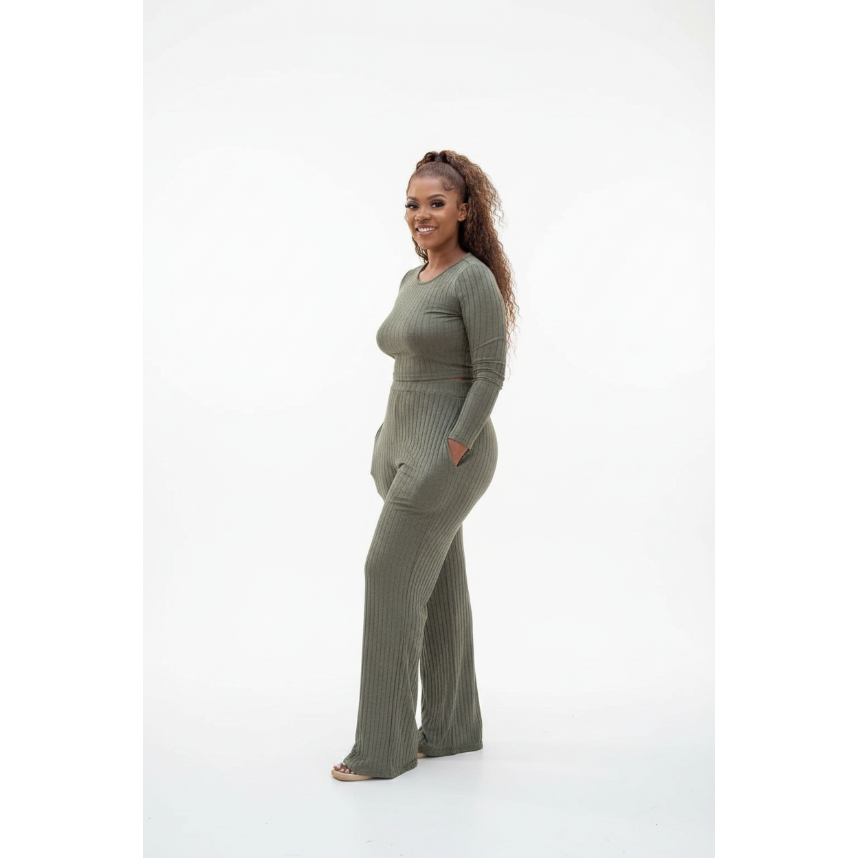 Sexy Knitted Crop Top & Pant Set