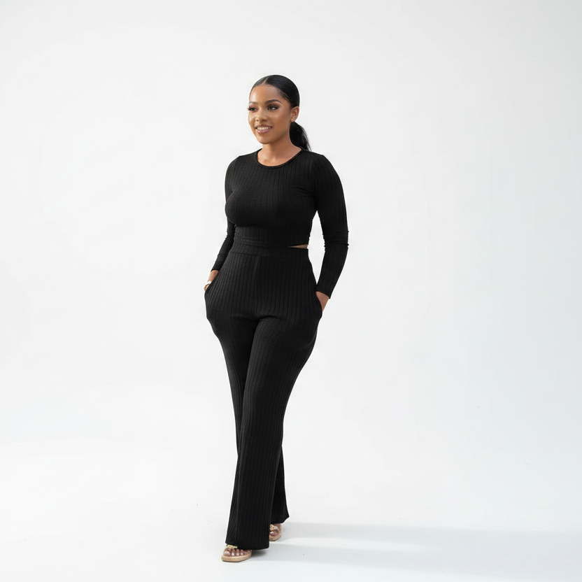 Sexy Knitted Crop Top & Pant Set