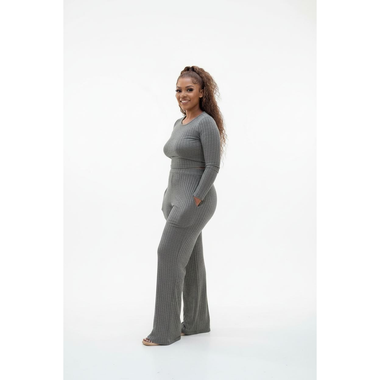 Sexy Knitted Crop Top & Pant Set