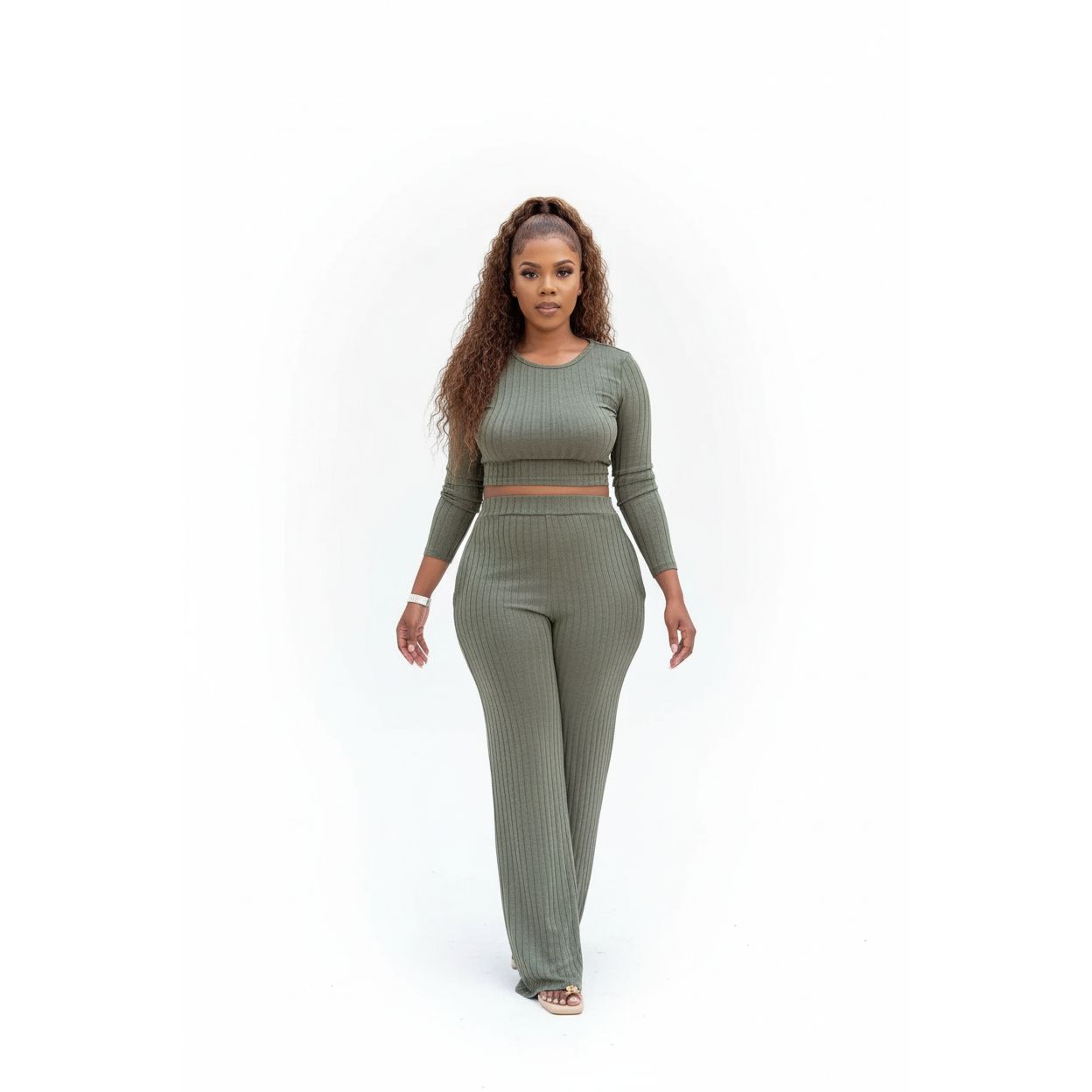 Sexy Knitted Crop Top & Pant Set
