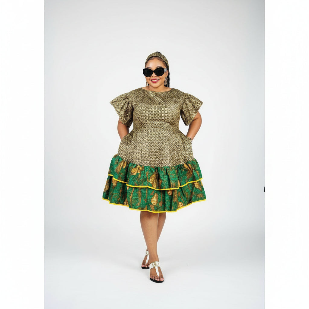 Round Neck Midi Ankara Dress