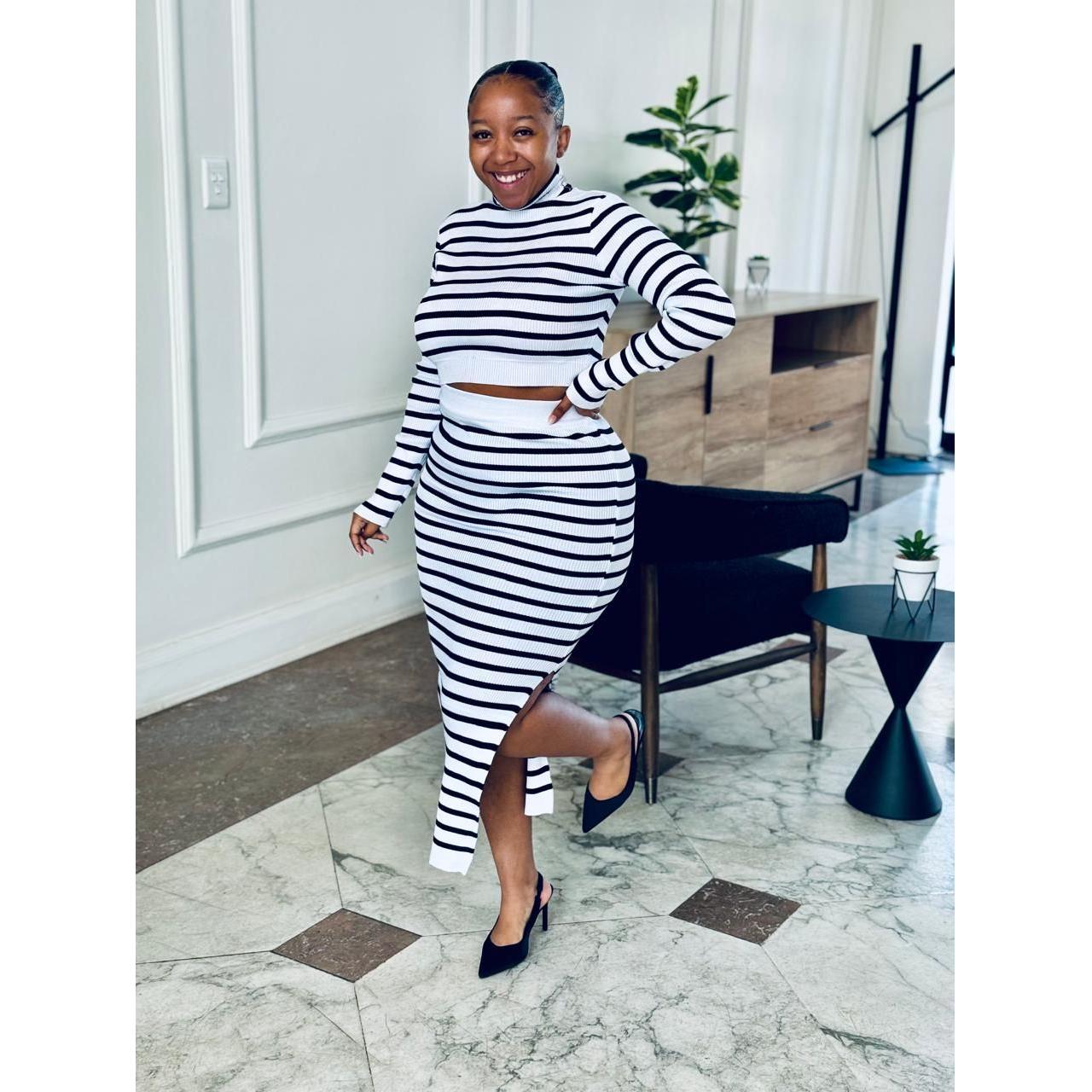 Striped Crop Top & Skirt Set