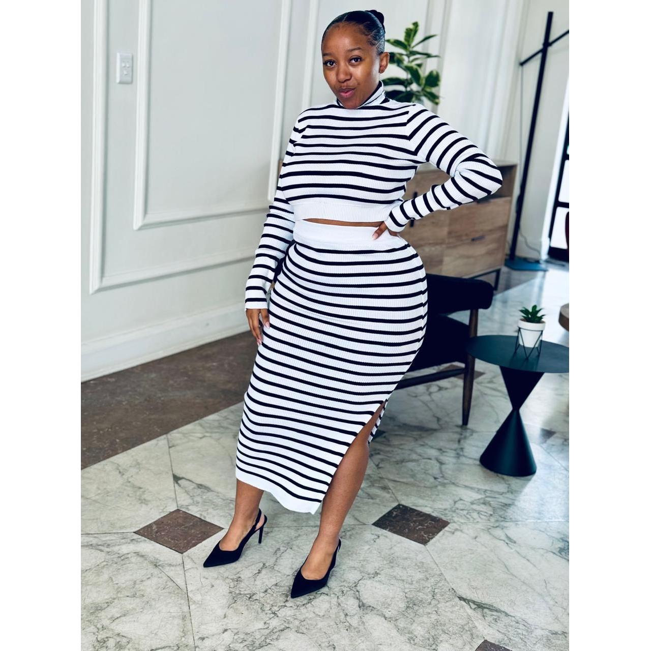 Striped Crop Top & Skirt Set