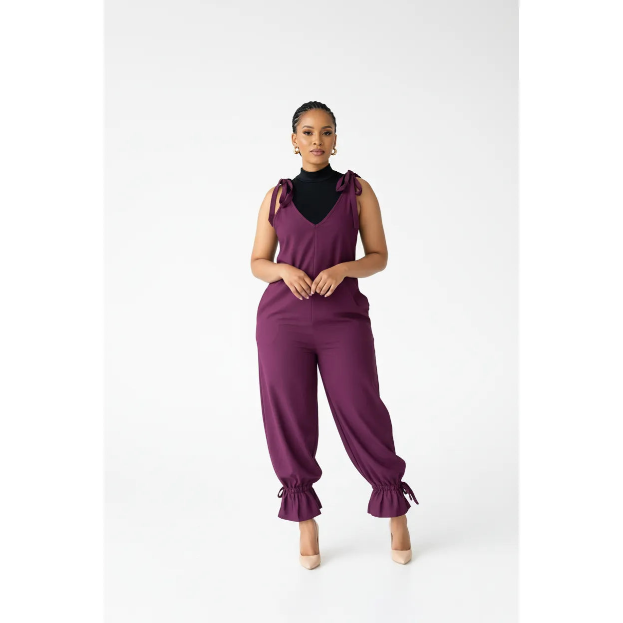 Loose Cold Shoulder V-Neck Jumpsuits