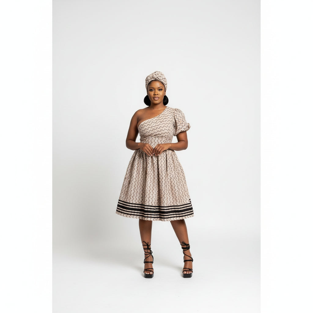 One Hand cold Shoulder Mini Ankara Dress