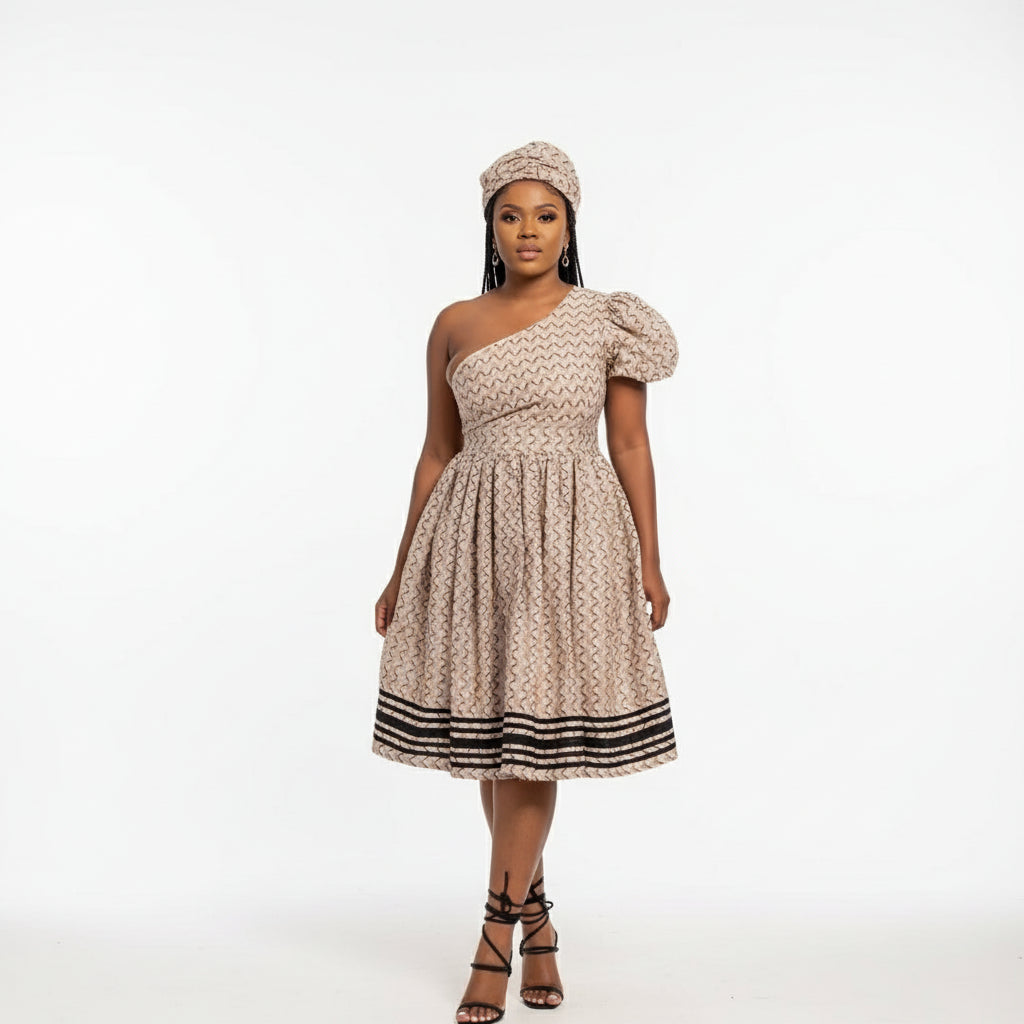 One Hand cold Shoulder Mini Ankara Dress