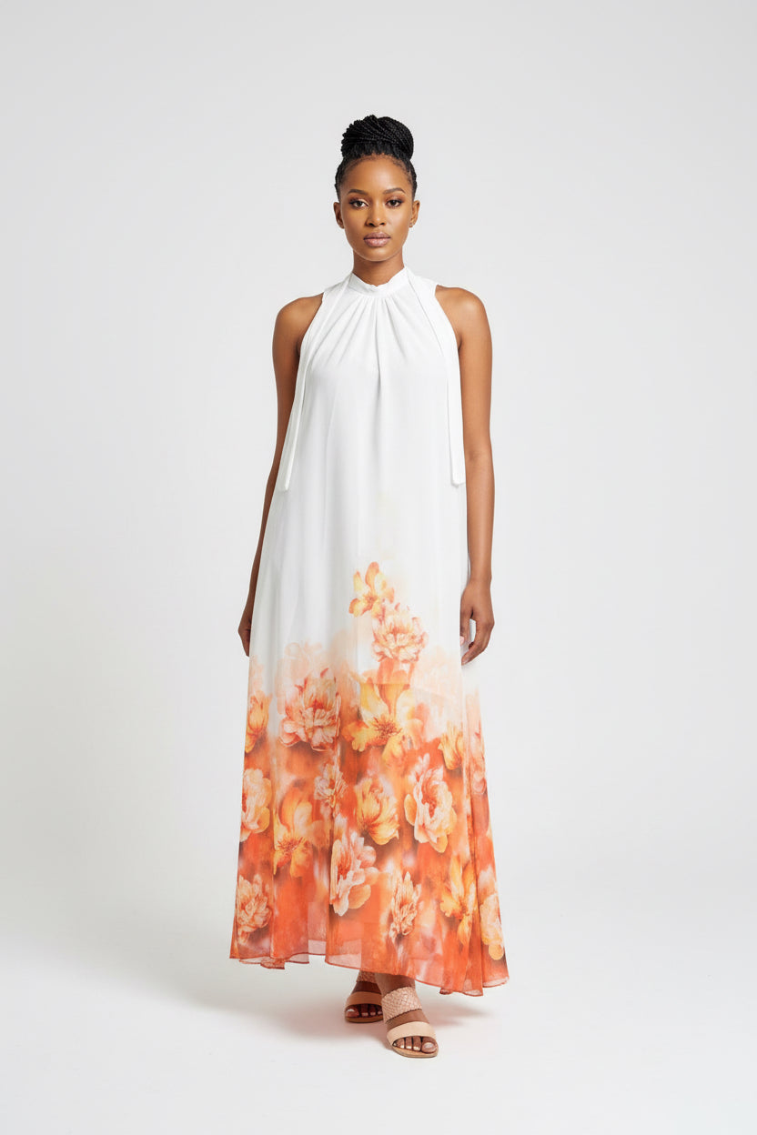 Round Neck Floral Maxi Dress