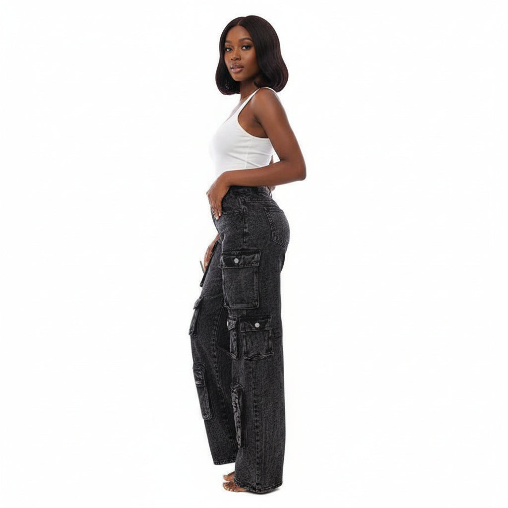 Women's Loose Fit Casual Jeans With Large Flap Pockets.