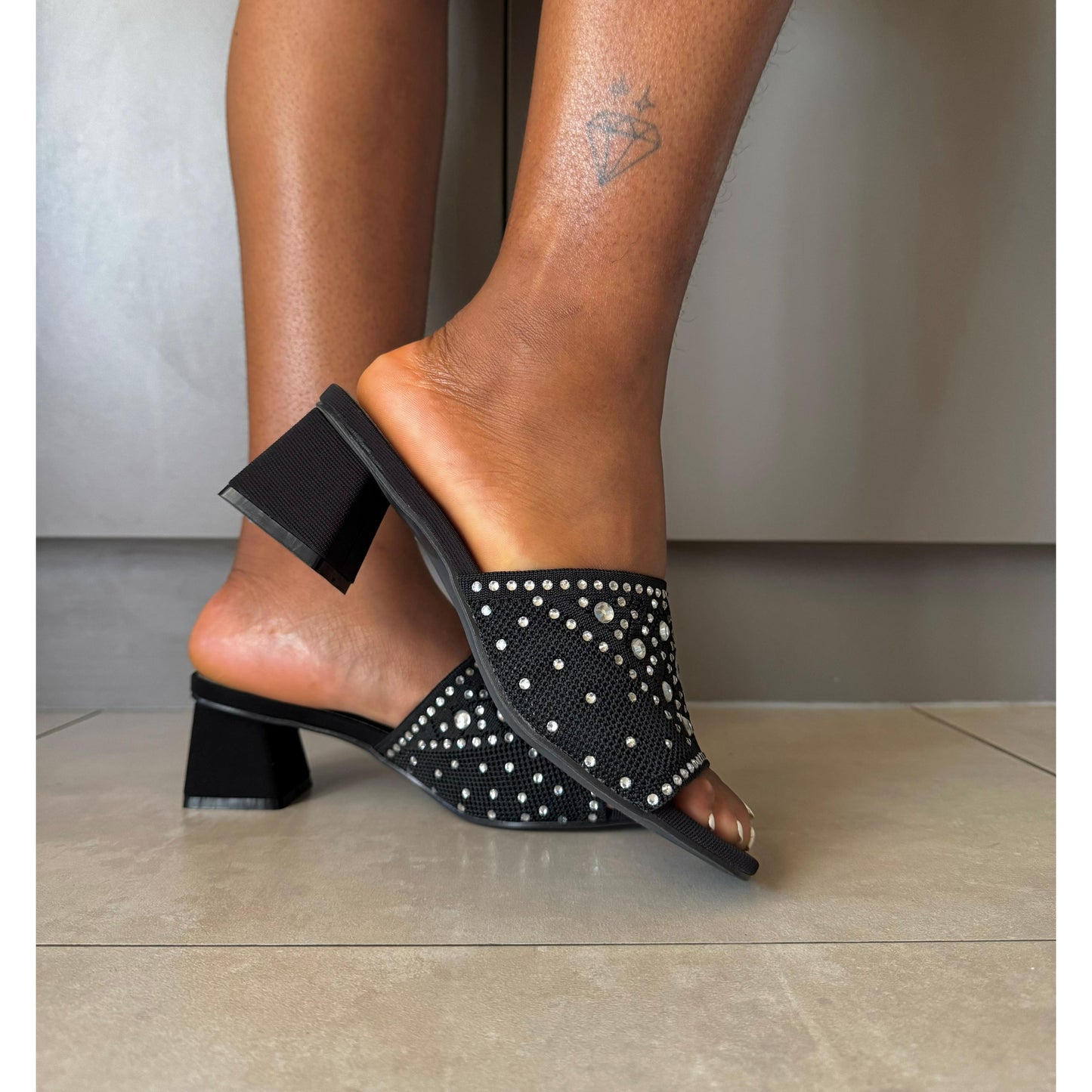 Rhinestone Thick Heel Sandals