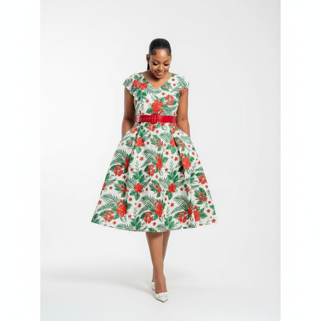 Elegant African Rockabilly Ankara Dress.