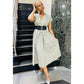 Pleated Waist Belt Flying Sleeve Office Street Dress.