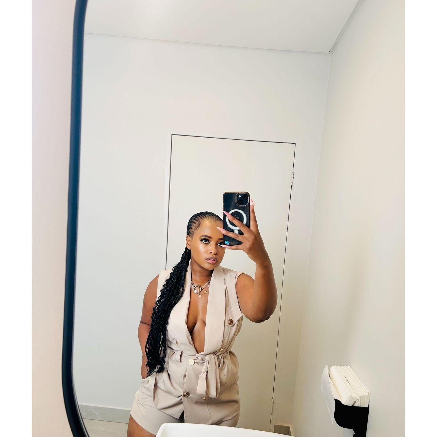 Ruffle Trim Double Breasted Belted Vest Blazer and short set .