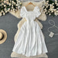 Elegant Puff Sleeve Retro Bandage Solid Design Dress.
