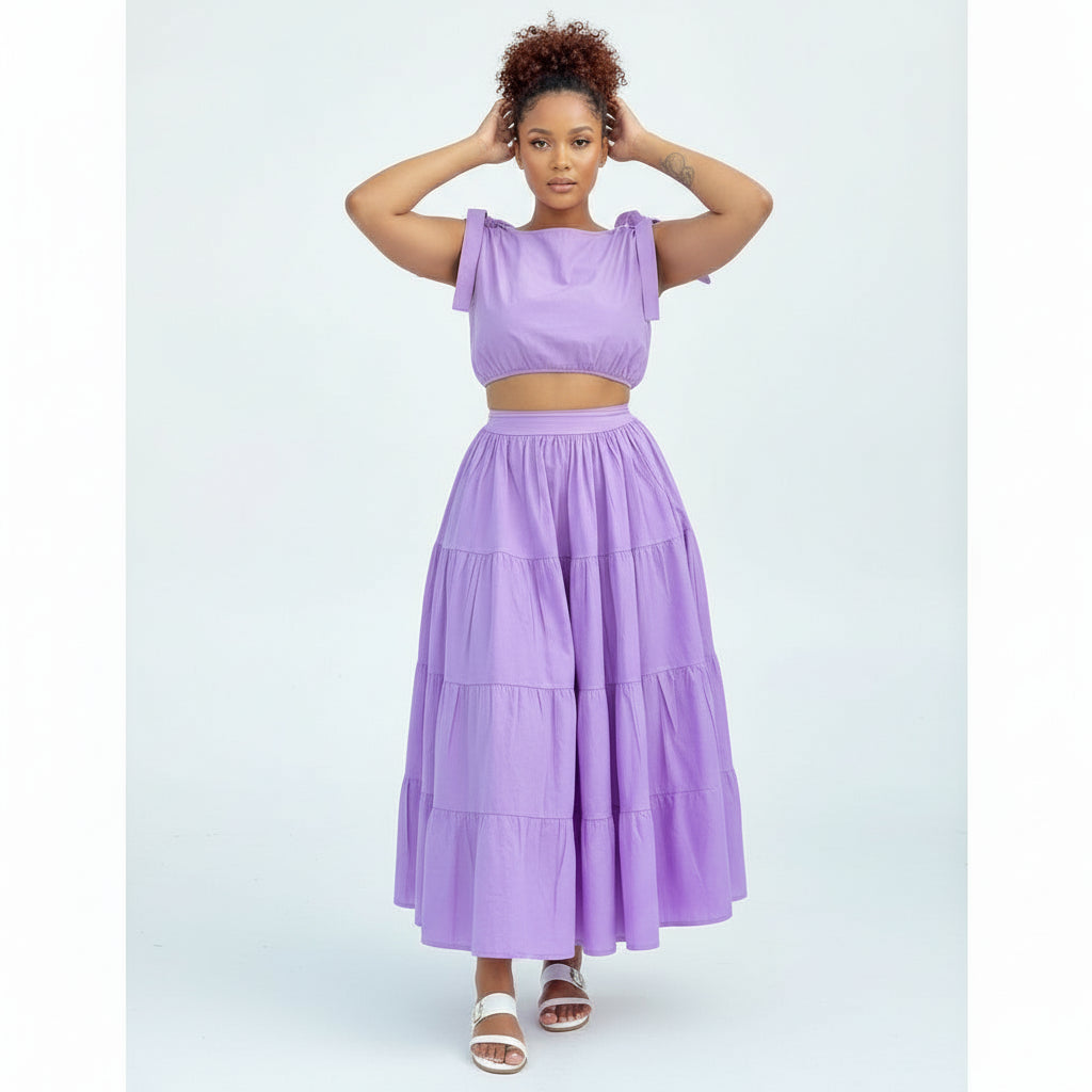 High Waisted Pleated Skirt and Crop Top Set