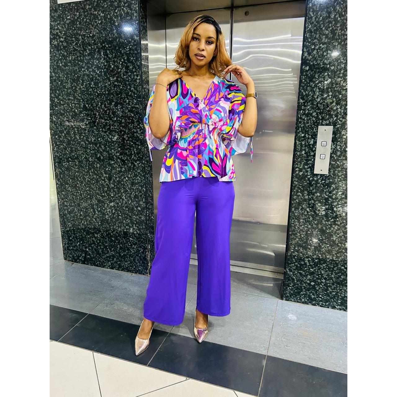 Multicolor Printed Sleeve Knot Side Top & Pants.