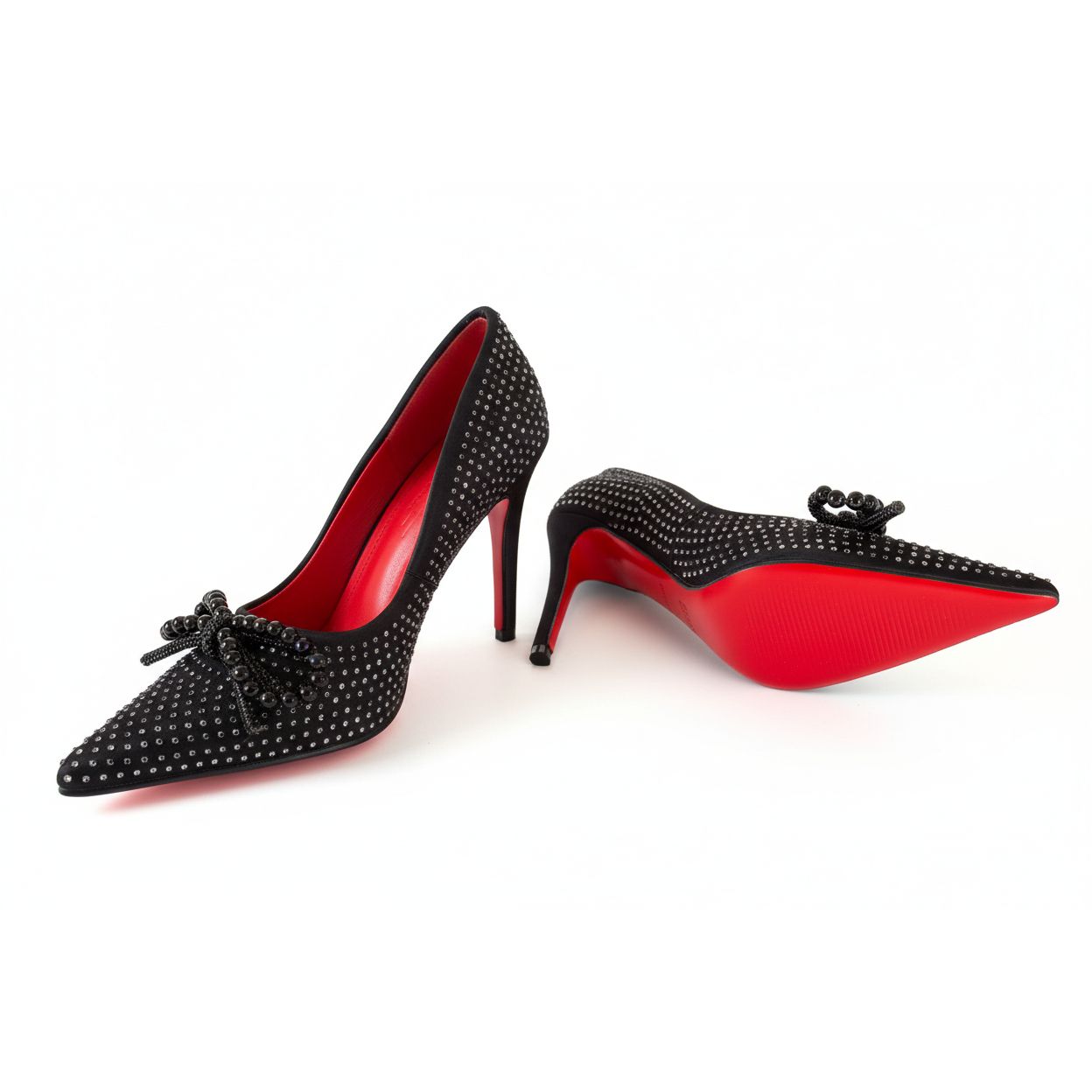 Glitter Pointed Toe Bow Decorated High Hell Shoes