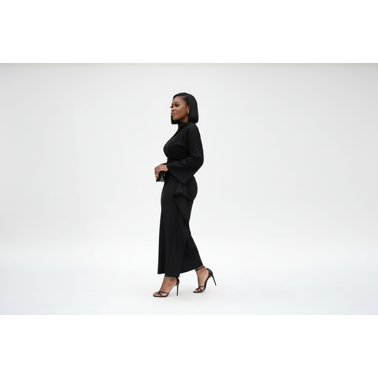 Women's Mock Neck Side Draped Cascading Dress