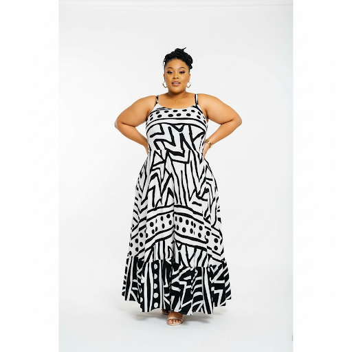 Plus Size Sleeveless Black Print Maxi Cool Dress