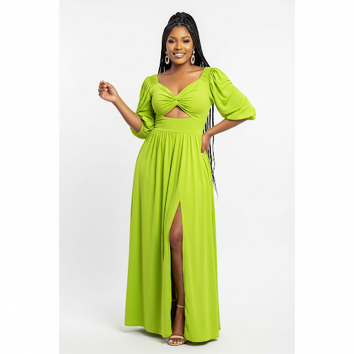 Slit Skirt and 3/4 Sleeve Crop Top 2 Piece Set