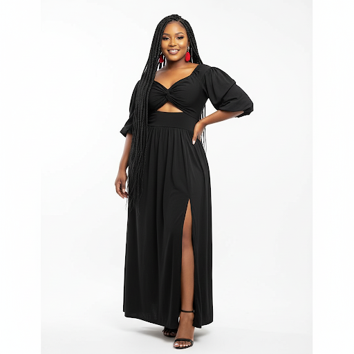 Slit Skirt and 3/4 Sleeve Crop Top 2 Piece Set