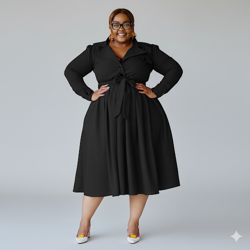 Plus Size Button Detailed With Waistbelt Midi Dress