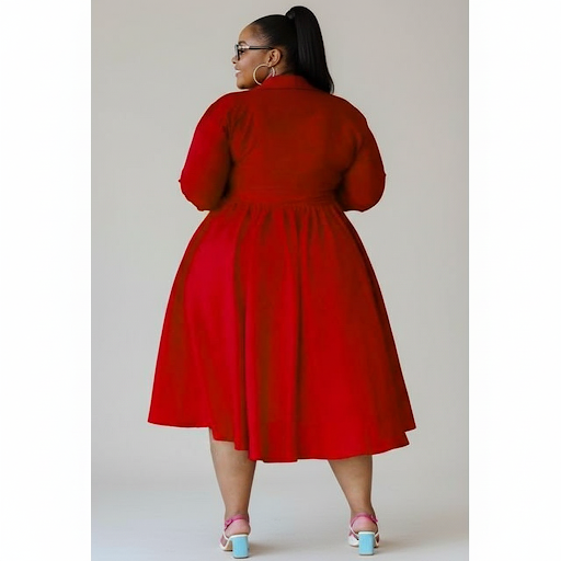 Plus Size Button Detailed With Waistbelt Midi Dress