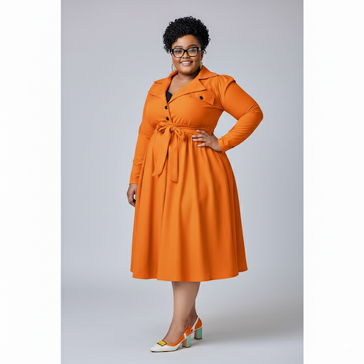 Plus Size Button Detailed With Waistbelt Midi Dress