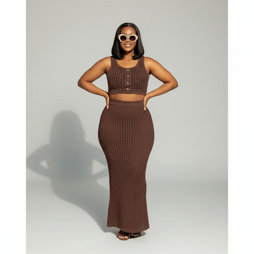Mesh See-Through Crop Top and Long Skirt Set