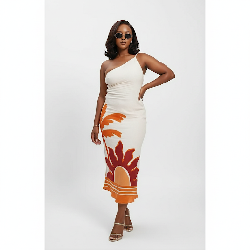 Women's Carmen One-Shoulder Linen Midi Dress