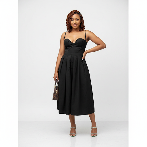 Sweetheart Spaghetti Straps Satin Pleat Midi Dress