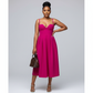 Sweetheart Spaghetti Straps Satin Pleat Midi Dress