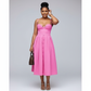 Sweetheart Spaghetti Straps Satin Pleat Midi Dress