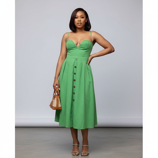 Sweetheart Spaghetti Straps Satin Pleat Midi Dress