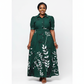 Plus Size Floral Puffy Sleeves Printed Maxi Dress
