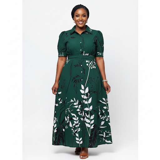 Plus Size Floral Puffy Sleeves Printed Maxi Dress